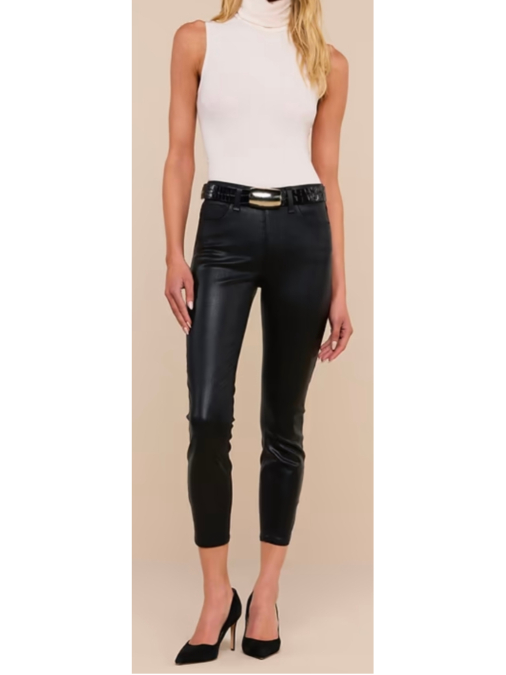 NWT L'AGENCE Margot Coated High Rise Cropped Skinny Jeans Black 28